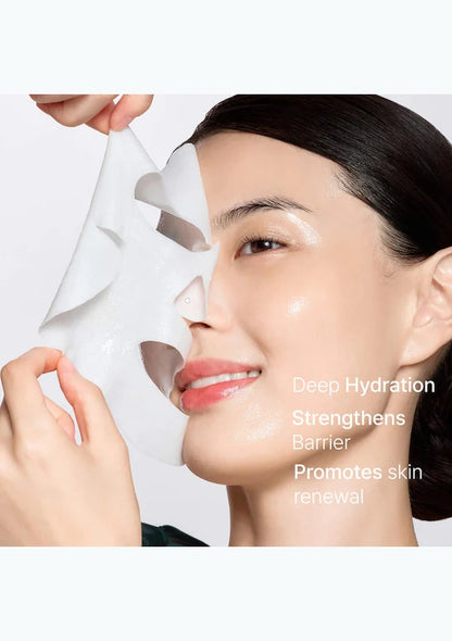 REJURAN Turnover Mask application photograph showing the microfiber sheet being removed