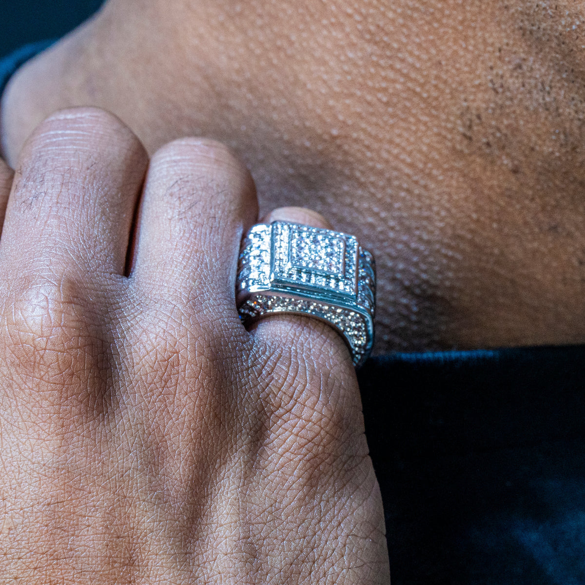 Mens Jewelry - 14K White Gold Iced Out VVS Pinky Ring | 18.1 Grams