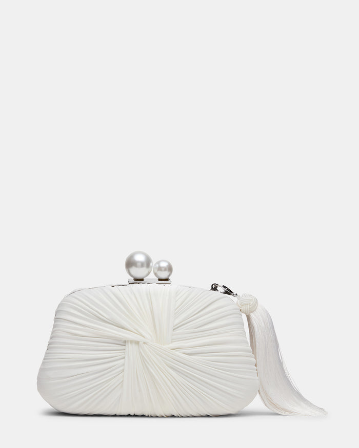 ROSALIE Bag White Twisted Pleats Minaudiere Crossbody Clutch Handbag | Steve Madden