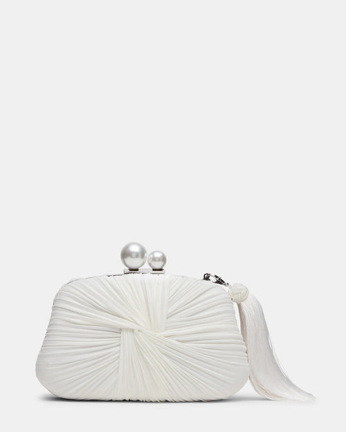 ROSALIE Bag White Twisted Pleats Minaudiere Crossbody Clutch Handbag | Steve Madden