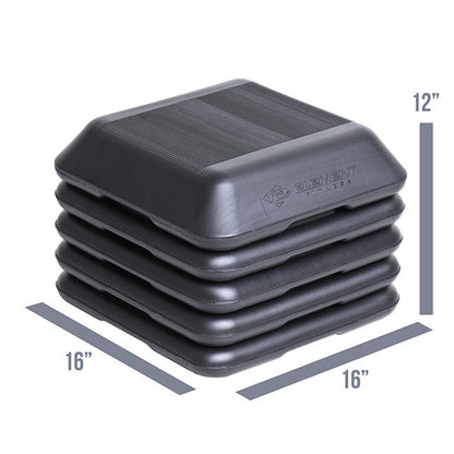 Element Fitness stacked aerobic steppers with dimensions