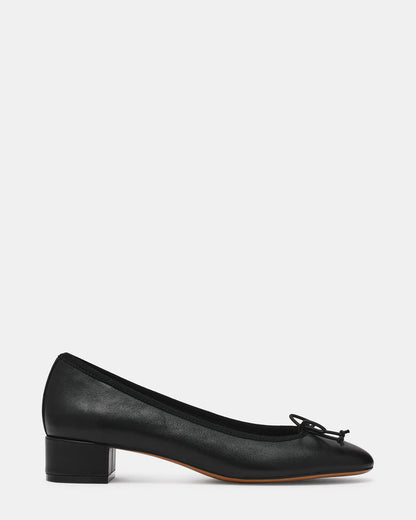 STEFFI Black Leather Ballet Bow Women's Block Heel | Steve Madden