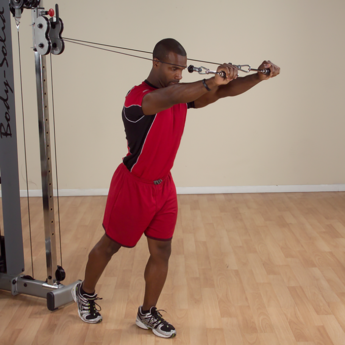 Body Solid Stirrup Handle used in standing cable exercise