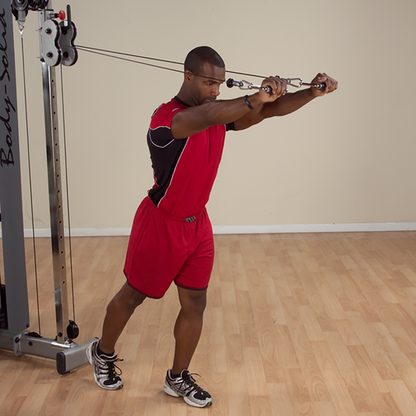Body Solid Stirrup Handle used in standing cable exercise