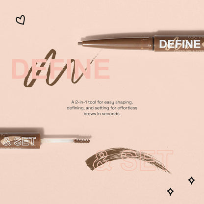 Flat lay of Technic Define & Set pencil and gel ends separated