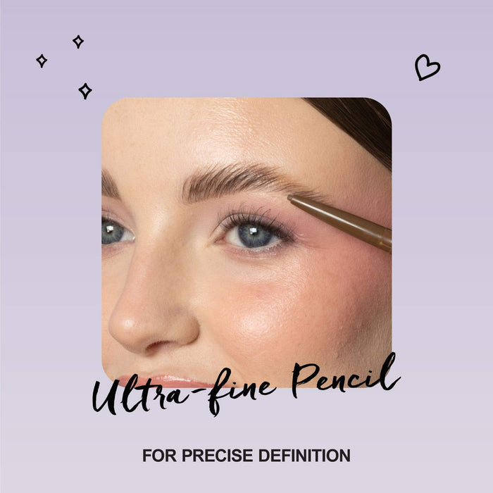 Close-up of ultra-fine pencil tip defining eyebrow shape