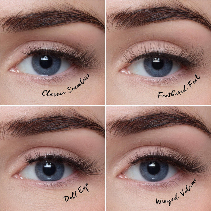Images of model wearing each style of lash.