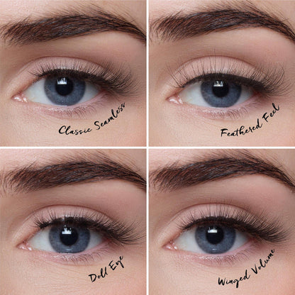 Images of model wearing each style of lash.