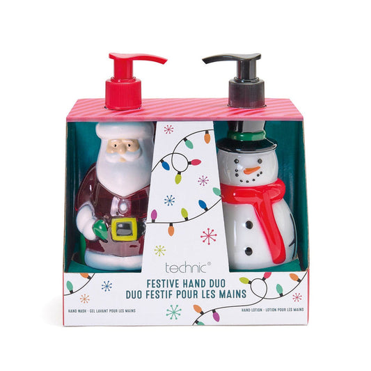 Technic Hand Duo gift set with Santa and snowman hand wash and lotion bottles