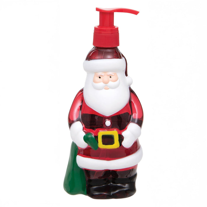 Santa Claus shaped hand wash bottle with red pump dispenser