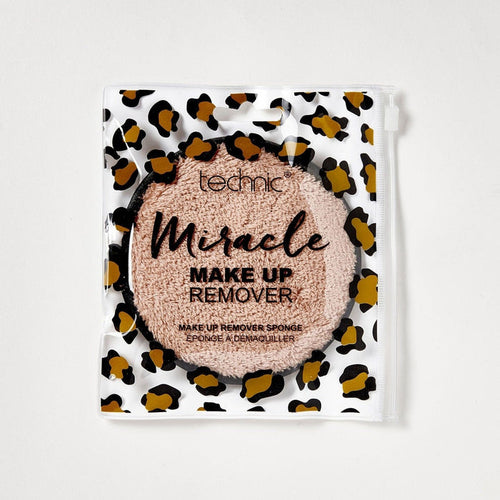 A miracle makeup remover in its leopard print zip bag packaging on a white background.