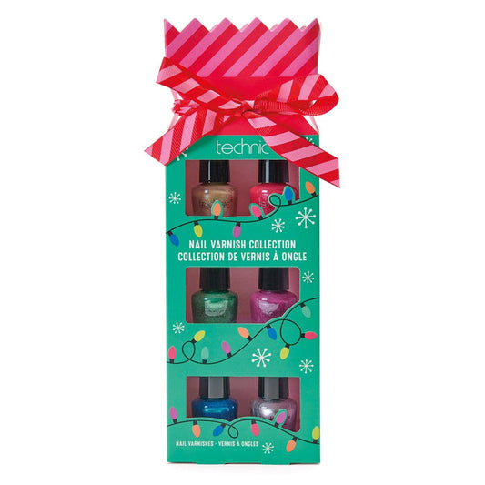 Technic Novelty Nail Polish Set in teal cracker gift box with ribbon