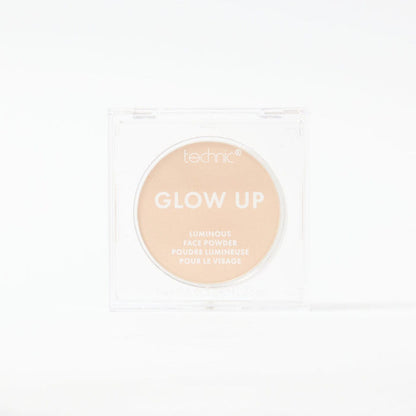 A glow up luminous face powder in the shade Light on a white background.