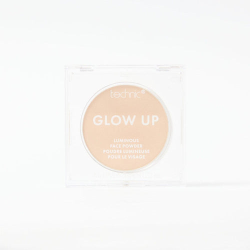 A glow up luminous face powder in the shade Light on a white background.