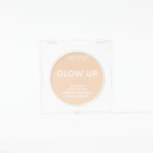 A glow up luminous face powder in the shade Light on a white background.