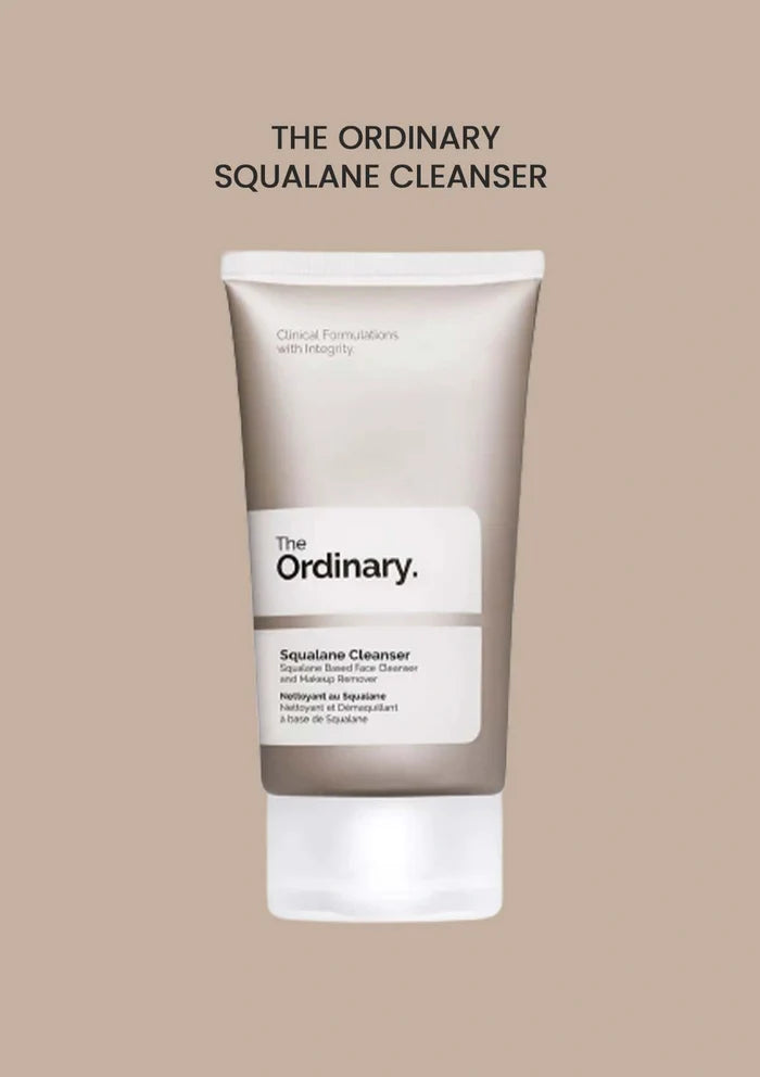 Tube of The Ordinary Squalane Cleanser on a beige background