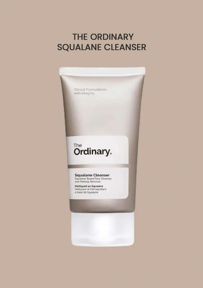 Tube of The Ordinary Squalane Cleanser on a beige background