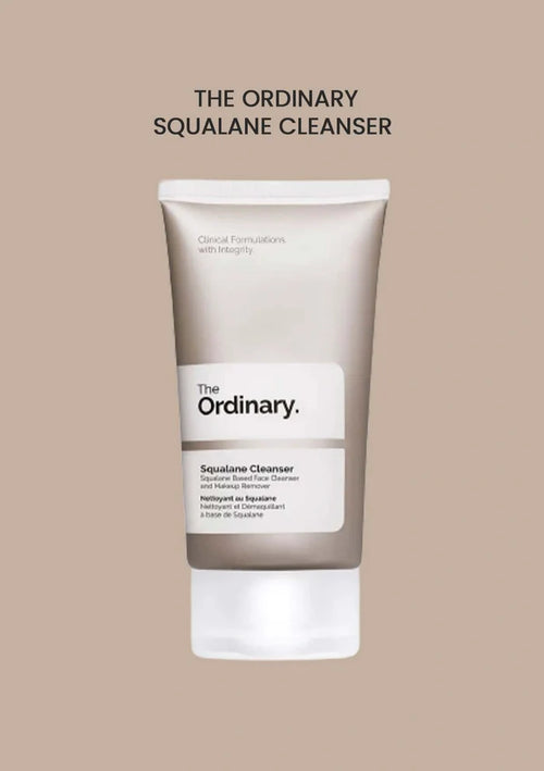Tube of The Ordinary Squalane Cleanser on a beige background