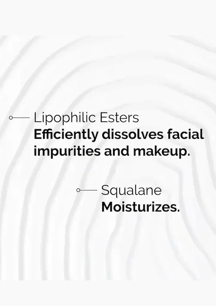 Text describing the properties of lipophilic esters and squalane on a white background with wavy patterns.