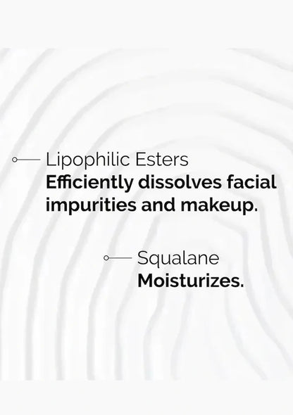 Text describing the properties of lipophilic esters and squalane on a white background with wavy patterns.