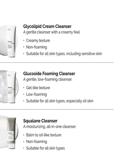 Product packaging of Glycolipid Cream Cleanser with descriptive text on a white background