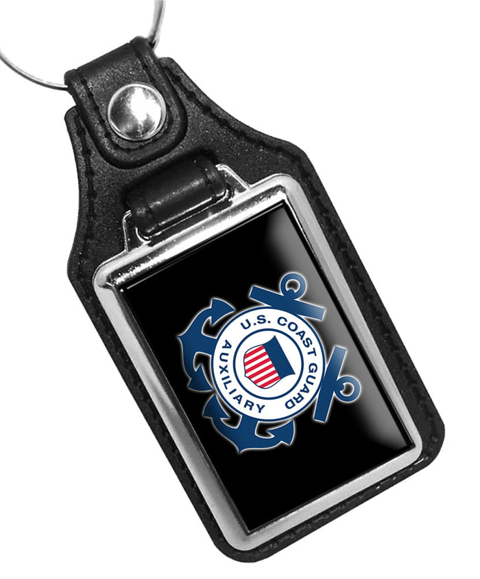 United States Coast Guard Auxiliary Emblem Faux Leather Key Ring