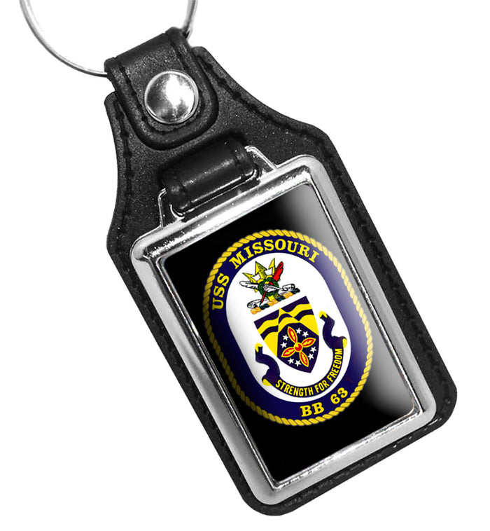 United States Navy Ship USS BB 63 Missouri Faux Leather Key Ring