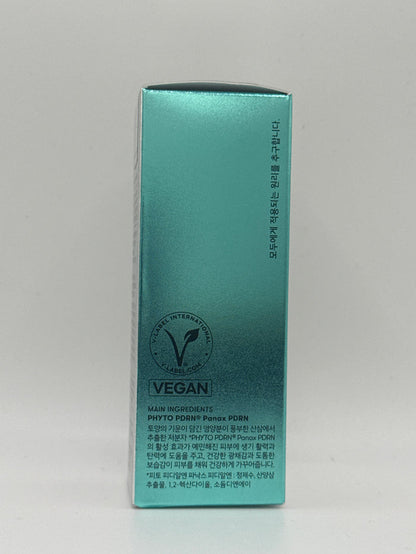 VT PDRN Essence 100 teal box side panel showing vegan certification and PHYTO PDRN Panax information.