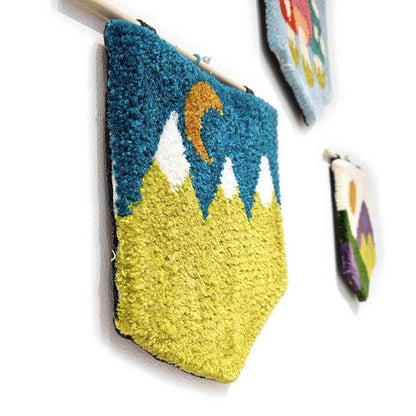 Wall Art - Green Mountains on Teal Tufted Wall Flag by Hi Cutie
