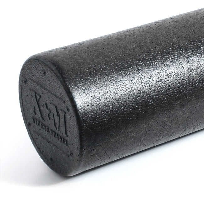 XM Fitness foam roller close-up of end cap