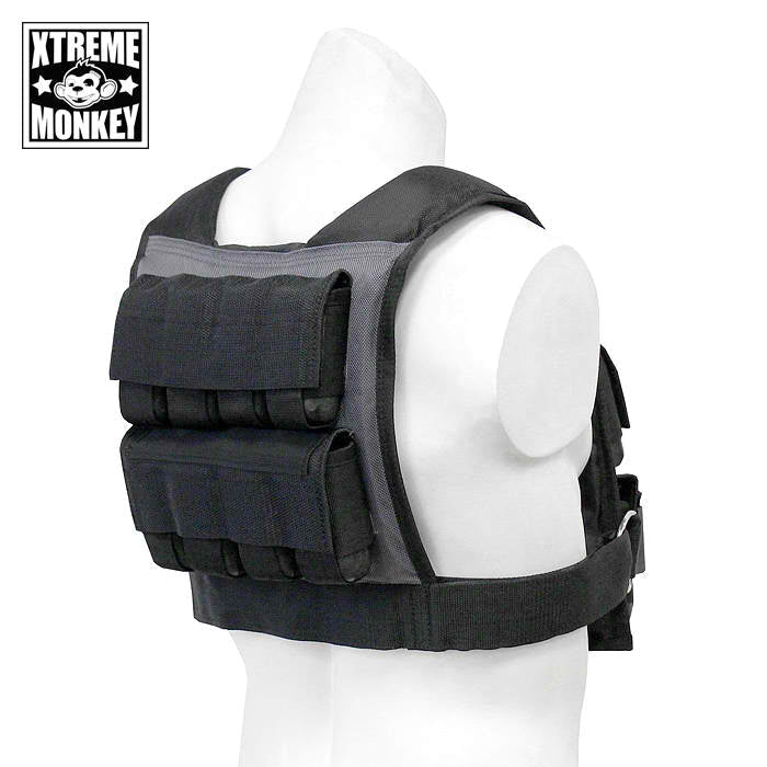 XM Fitness weighted vest on mannequin, back view