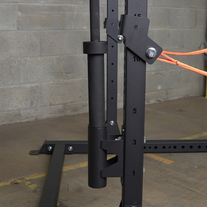 Ironax XPX Olympic Bar Holder side view with bar inserted