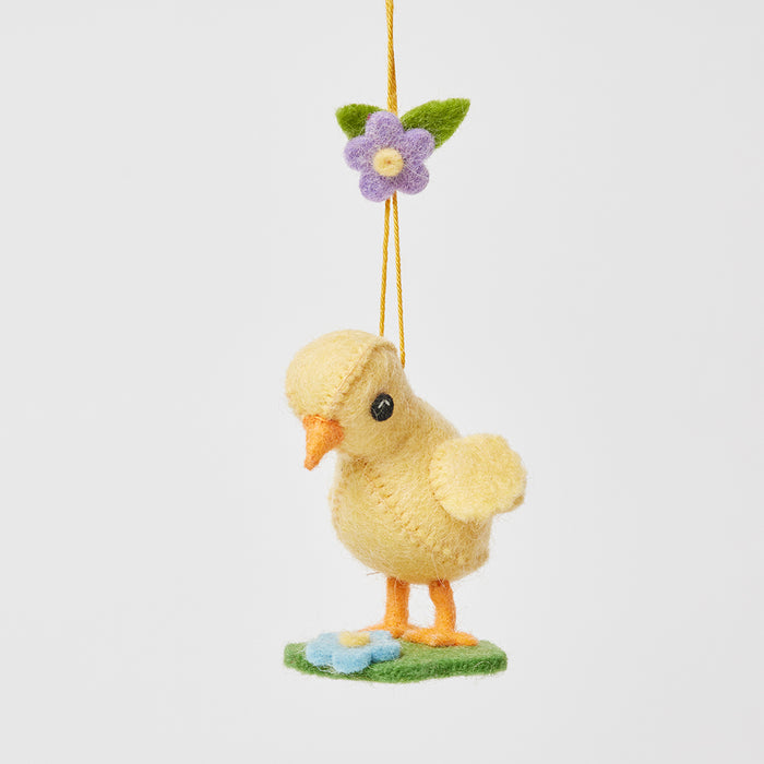 Yellow Spring Chick with Flowers Ornament