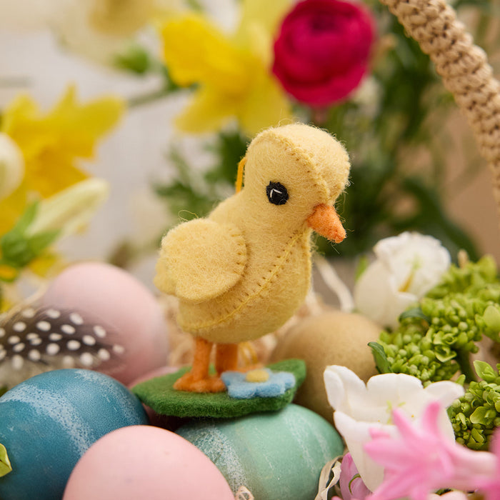Yellow Spring Chick with Flowers Ornament