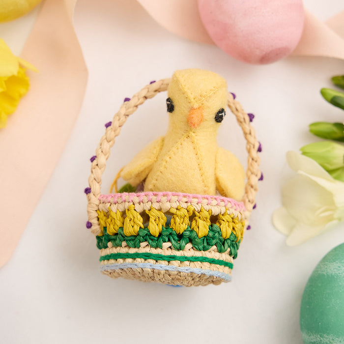 Yellow Spring Chick with Flowers Ornament