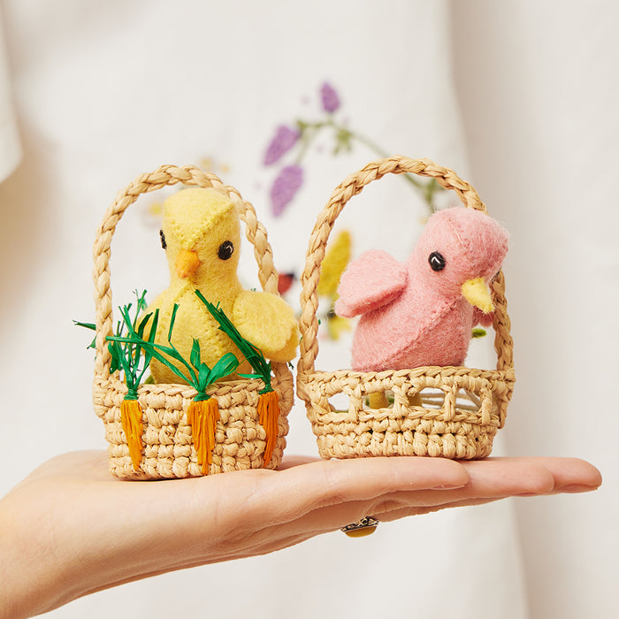 Yellow Spring Chick with Flowers Ornament