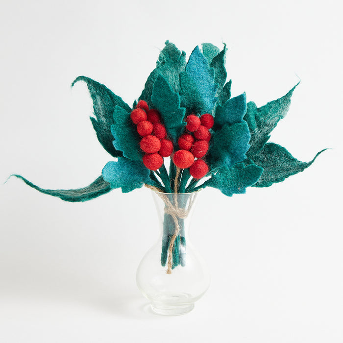 Yuletide Holly Berry Bouquet with Vase